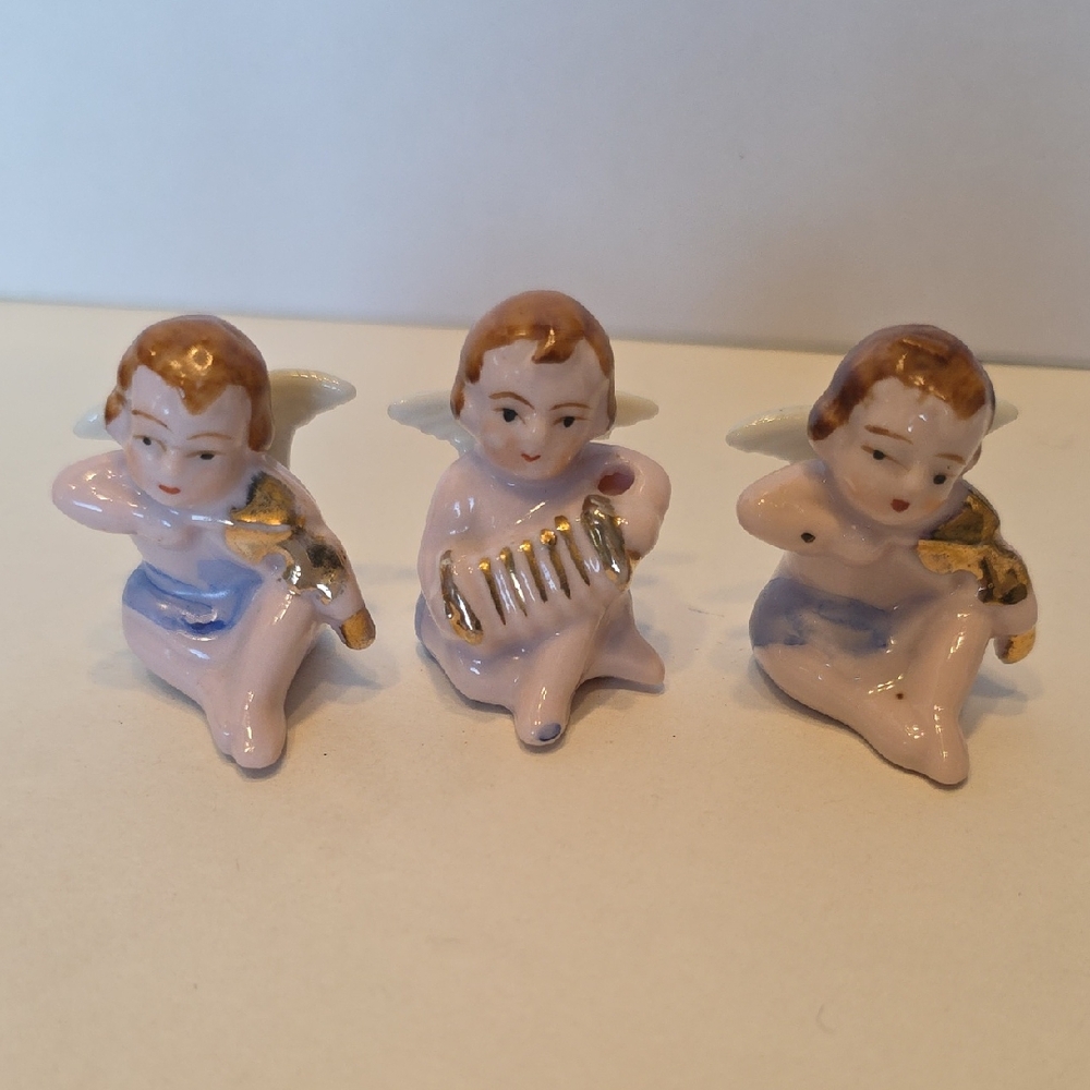Vintage Set Of 3 Musical Cherubs Marked Import Approx 2 3/4" High